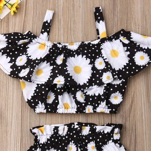 Miniatura 3 de Conjunto de 2 piezas de ropa con volantes y cuello halter floral para niños pequeños