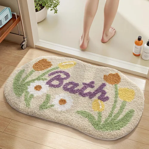 Miniatura 8 de Tapete de baño, bonitas alfombras de baño con microfibra suave y gruesa, absorbente, de secado rápido, antideslizante, lavable a máquina, tapete