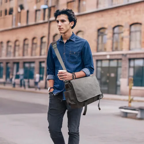 Miniatura 2 de Bolsa de mensajero para hombre, bolsa para laptop, unisex, bolsa de lona retro, 14-15.6 pulgadas, casual, bolsa de hombro individual para trabajo