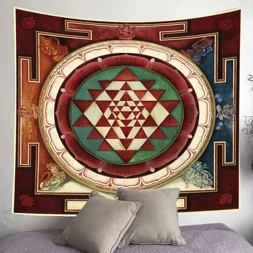 Miniatura 3 de UHOMETAP Sri Yantra Tapiz Mandala Yoga Meditación Tapices Geometría Sagrada Decoración de Pared Arte Colgante de Pared para Dormitorio Sala de estar