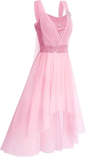 Miniatura 2 de ODASDO Vestido de baile lírico para mujeres adultas, moderno, contemporáneo, con lentejuelas, tul de malla, falda alta y baja, ropa de baile