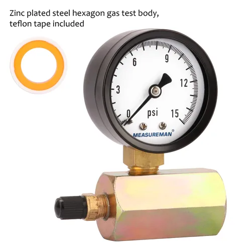 Miniatura 2 de Medidor de prueba de presión de gas MEASUREMAN de 2" en acero, conexión FNPT de 3/4", 0-15 psi, precisión de +/-3-2-3%