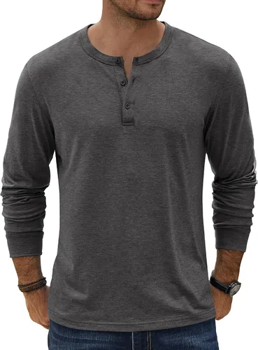 Miniatura 16 de COOFANDY Camiseta Henley de Manga Larga para Hombre Camisas Pullover Casuales Ligeras Camisetas Básicas Suaves Elásticas Tops de Otoño