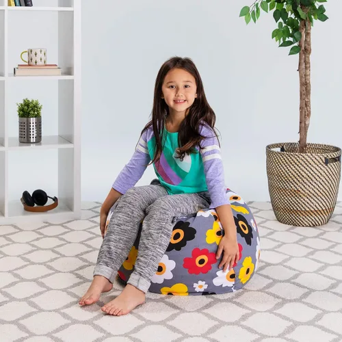 Miniatura 4 de Posh Stuffable - Sillón puff con almacenamiento para niños, contenedor de animales de peluche, organizador de juguetes de niños Lona rayas verde