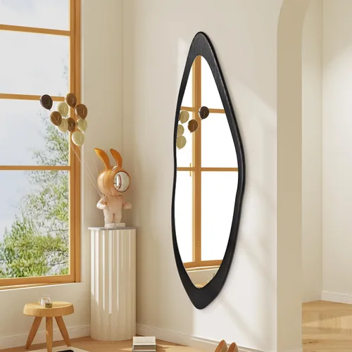 Miniatura 6 de AAZZKANG Espejo de pared irregular de longitud completa, grande con marco de madera, 47 x 16 pulgadas, espejos asimétricos negros de cuerpo completo