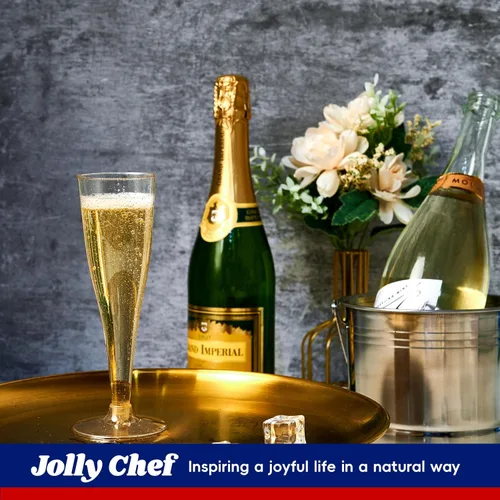 Miniatura 3 de JOLLY CHEF Paquete de 100 copas de champán de plástico desechables de 4.5 onzas con purpurina dorada para boda, día de Acción de Gracias, Navidad