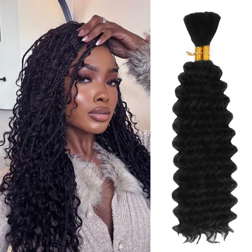 Miniatura 61 de Cabello bohemio para trenzar de 18 pulgadas, 2 paquetes de cabello ondulado profundo a granel para trenzas bohemias, sin trama, extensiones