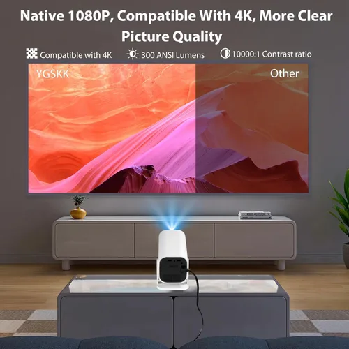 Miniatura 3 de Mini proyector para iPhone, proyector pequeño de 1080P (Bluetooth 5.3 y altavoz integrados), compatible con 4K, giratorio de 210°, proyector