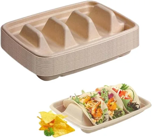 Ebonee Soportes desechables para tacos con 3 divisores, platos de papel para 3 tacos, recipientes de papel para platos de tacos de fiesta (paquete