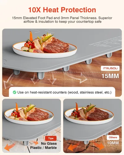Miniatura 7 de Tapete Calentador para Alimentos, Bandeja Calentadora Eléctrica iTRUSOU Calor Continuo 99H, 7 Configuraciones de Temperatura, Calentamiento Gris