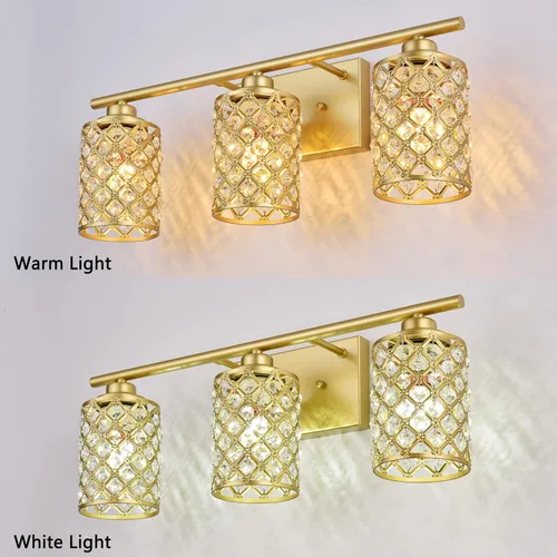 Miniatura 4 de 3 Luces de Iluminación de Oro para Baño, Luz Moderna de Tocador de Granja, Accesorio de Iluminación de Tocador de Cristal para Cuarto de Polvo