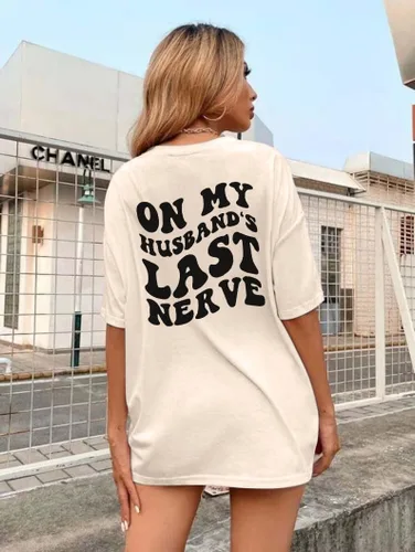 Miniatura 4 de SUPEYA On My Husband's Last Nerve - Camiseta de gran tamaño con texto en inglés "Wife Life", camisetas divertidas y sarcásticas gráficas casuales
