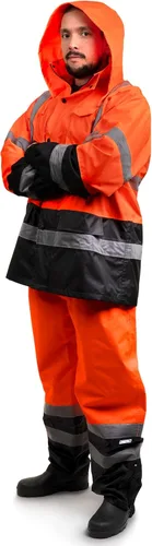 Miniatura 7 de JORESTECH Pantalones de seguridad impermeables de alta visibilidad: rayas reflectantes, cumplimiento ANSI y parte inferior ajustable Naranja Negro