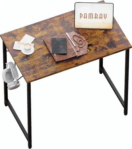 Miniatura 23 de Pamray Escritorio de computadora de 23 pulgadas para espacios pequeños, escritorio de trabajo de oficina en casa con gancho para auriculares