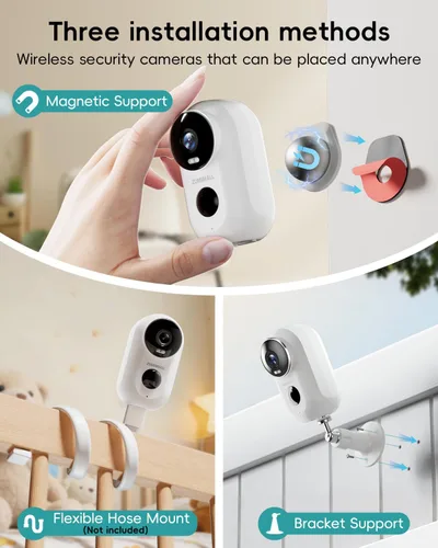 Miniatura 2 de ZUMIMALL Cámaras de seguridad inalámbricas para exteriores con soporte magnético, instalación sin taladro, cámaras alimentadas por batería 2K