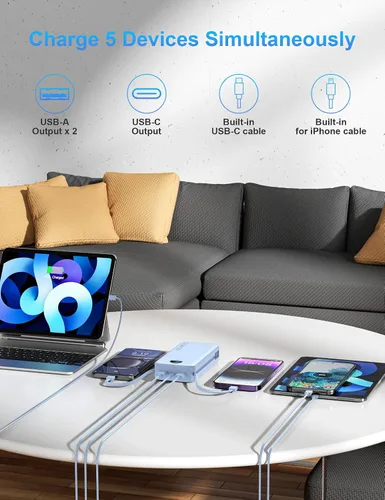 Miniatura 7 de Ffnpua Cargador portátil con enchufe de pared, batería externa de 20000 mAh con USB C de carga rápida, paquete de batería externa con cables