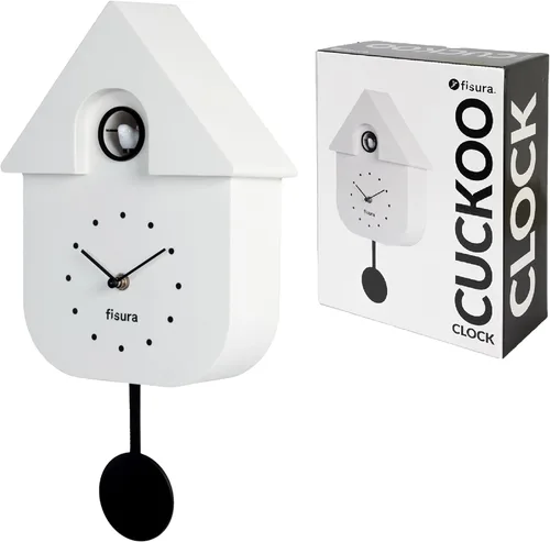 Miniatura 13 de Fisura - Reloj de pared de cuco a rayas azules y beige con esfera roja - Reloj de pared decorativo moderno, regalo único de decoración del hogar