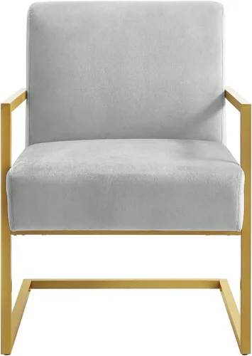 Miniatura 4 de 24KF Cómoda silla de acento de moda, cojín de terciopelo y soporte dorado de metal con brazo cuadrado, color negro