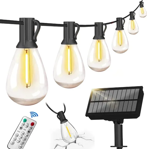 Miniatura 10 de BLIATLUS Guirnalda de luces solares superbrillantes de 100 pies para exteriores, impermeable, con control remoto, 30+2 bombillas LED ST38