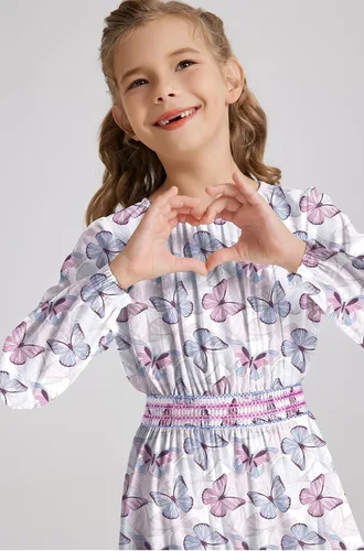 Miniatura 2 de Vestido floral con cintura fruncida para niñas, ropa de juego para la iglesia, vacaciones, vestido midi suave con bolsillos