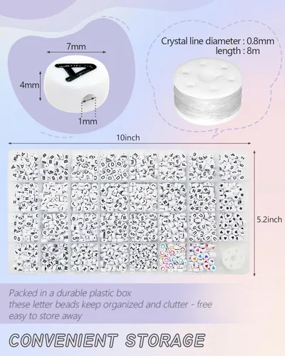 Miniatura 3 de Amaney – 1600 piezas, cuentas acrílicas del alfabeto, 31 estilos, corazón, número, estrella y sonriente, cuentas de 4 x 7 mm para hacer joyería