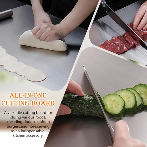 Miniatura 4 de HUAKENER Tablas de cortar grandes de acero inoxidable para cocina, tabla de cortar con borde de encimera, tabla de cortar con alfombrilla