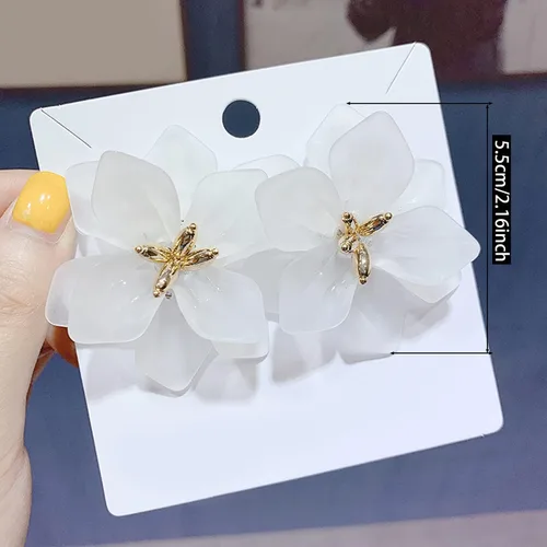 Miniatura 2 de Aretes colgantes únicos hechos a mano con diseño de flores de resina mate grandes y elegantes de acrílico para mujeres y niñas, regalos de joyería