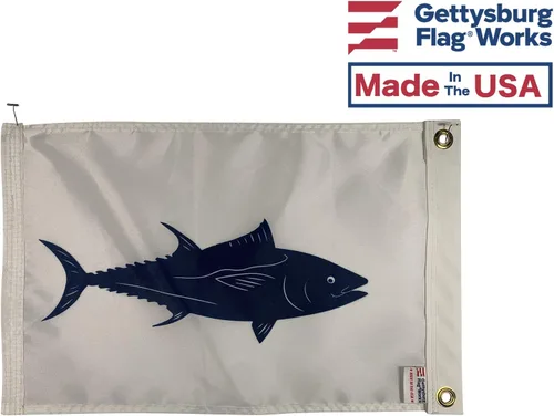 Miniatura 3 de Bandera de pesca de atún de 12 x 18 pulgadas, nailon duradero para todo tipo de clima con ojales para exteriores, fabricada en Estados Unidos