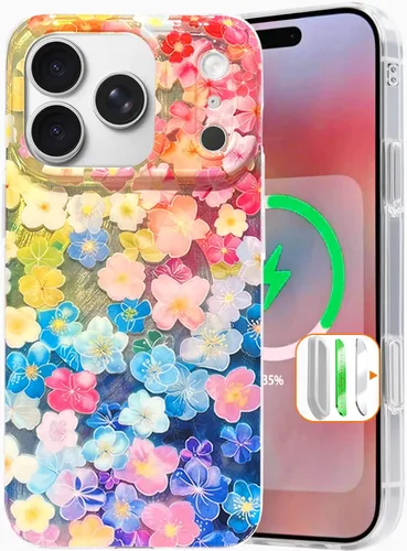 Miniatura 7 de I-MGAE-IN-AR Funda compacta para iPhone 13 Pro, diseño colorido de flores iridiscentes, protección de grado militar a prueba de golpes, funda