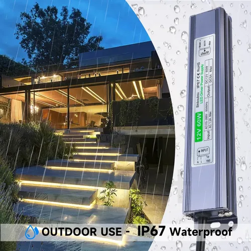 Miniatura 3 de Transformador LED impermeable IP67 de 12 V 60 W, fuente de alimentación de bajo voltaje con enchufe de 3 clavijas para cualquier luz LED al aire