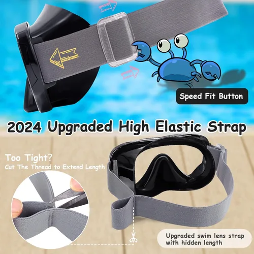 Miniatura 3 de Vvinca Kids-Goggles with Nose Cover, Diving Mask Elastic Fabric Strap Anti Fog Anti Shattered Lens for Kids Swim Goggles 3-14 17-negro