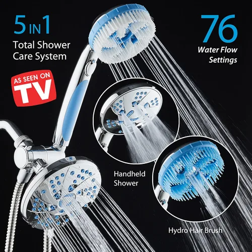 Miniatura 2 de Aquassage 5 en 1 de AquaCare - Cabezal de ducha de alta presión de 76 modos, combinado, ducha de mano, cepillo corporal y cepillo de pelo en uno.