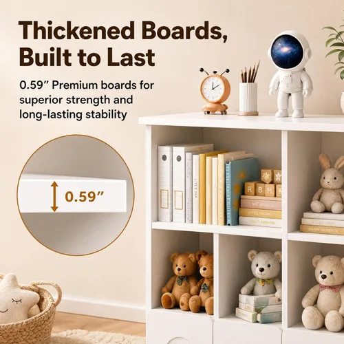 Miniatura 3 de knoworld Organizador de almacenamiento de juguetes, estantería para niños con 5 cubos + 3 cajones enrollables con ruedas de 360°, caja de juguetes
