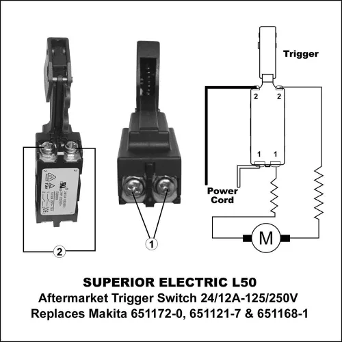 Miniatura 3 de Superior Electric Interruptor de gatillo L50 Aftermarket 24/12A-125/250V reemplaza al OEM 651172-0, 651121-7 y 651168-1, rojo