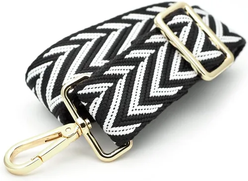 Miniatura 2 de CRAFTMEMORE Correa para el hombro Correa ajustable Bolsa Bolsa Crossbody Nylon Cinturón Reemplazo JK01 (Negro+Blanco, Cierre Dorado)