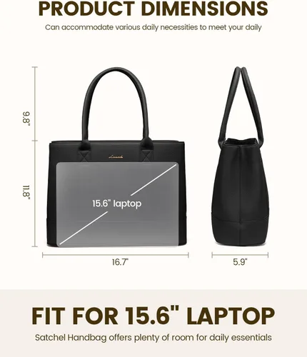 Miniatura 3 de LOVEVOOK Bolsa de mano para computadora portátil para mujer, piel vegana guijarro de 15.6 pulgadas, bolsa para laptop de gran capacidad para mujer