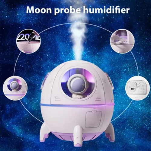 Miniatura 8 de Humidificadores de niebla fría, mini humidificador USB, lindo humidificador en forma de nave espacial, humidificador portátil de luz ambiental