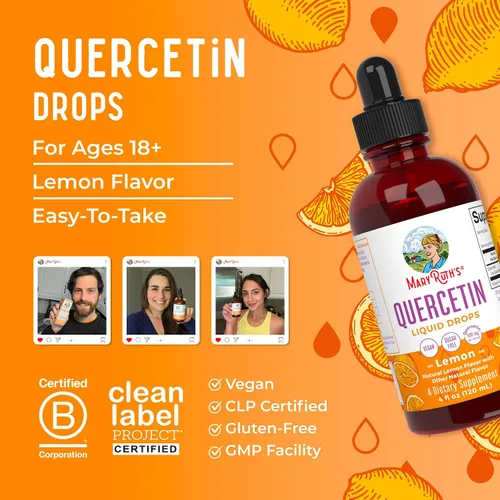 Miniatura 9 de MaryRuth Organics - Gotas líquidas de quercetina, sin azúcar, 500 mg para adultos de 18 años en adelante, salud cardiovascular para adultos
