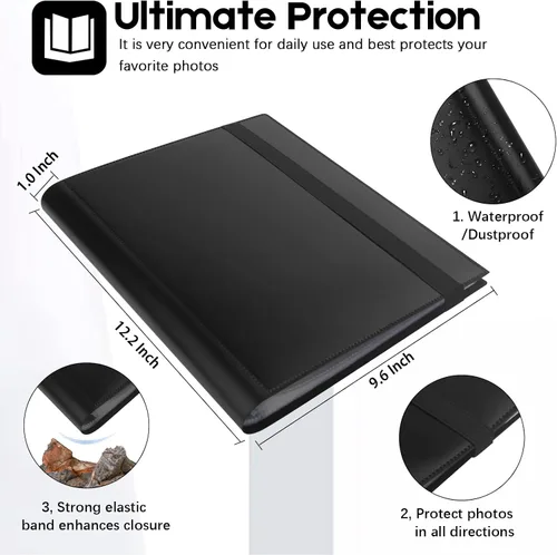 Miniatura 5 de Aevdor Álbum de fotos de 8.5 x 11 pulgadas con capacidad para 68 fotos, carpeta de arte para fotos de 8.5 x 11 pulgadas, carpeta con fundas de Negro