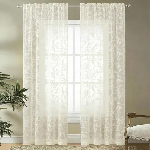Miniatura 85 de OVZME Anji - 2 paneles de cortinas traslúcidas de gasa marrón de 72 pulgadas de largo para dormitorio, doble bolsillo para barra, tela ligera