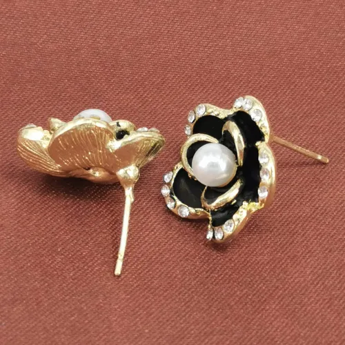 Miniatura 3 de Aretes de perlas con diamantes de imitación de rosas para mujeres, niñas, Metal, Diamante de imitación