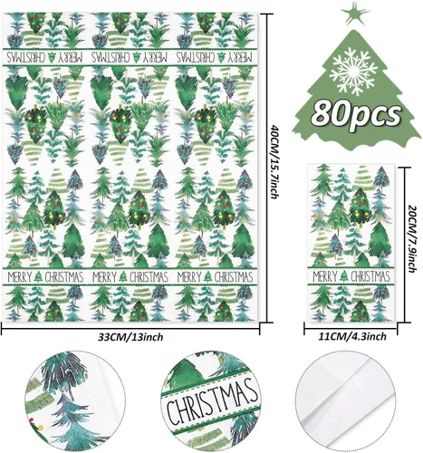 Miniatura 2 de Servilletas de Navidad para invitados de Navidad, árbol de Navidad, servilletas de papel desechables de 3 capas de acuarela verde para cena