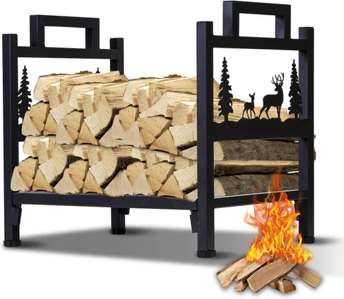 Estante para leña para interiores y exteriores, soporte resistente de acero para almacenamiento de leña, estante de madera, estante de leña con