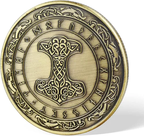 Miniatura 2 de Moneda Vikingo nórdico Mjolnir Moneda Martillo de Thor Mitología nórdica Talismán