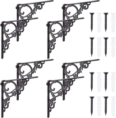 Miniatura 7 de Lounsweer 4 soportes de estante de latón antiguo resistentes de 8 pulgadas para montaje en la pared, accesorios flotantes decorativos para cocina