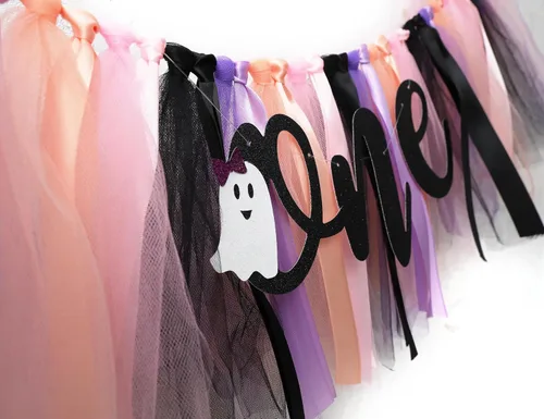 Miniatura 8 de Cartel de Halloween para silla alta para primer cumpleaños, suministros de fiesta de todos los santos para falda tutú para silla alta, banderín