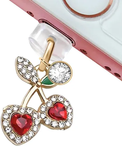 ELISE & FONDA CP665 Puerto de carga USB Anti polvo Plug Little Crystal Cherry Phone Charm para iPhone 14/13/12/11/XS MAX/XR/X/8 Plus/7/6S/8/SE iPad