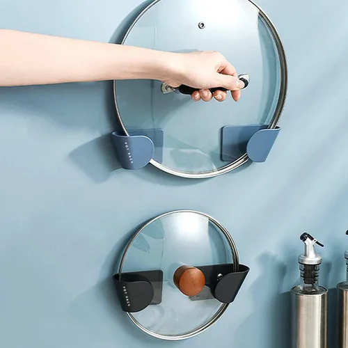 Miniatura 6 de 6 pares de organizadores de tapas de ollas de montaje en pared, ganchos para macetas de puerta de gabinete, soporte de tapa ajustable para pared
