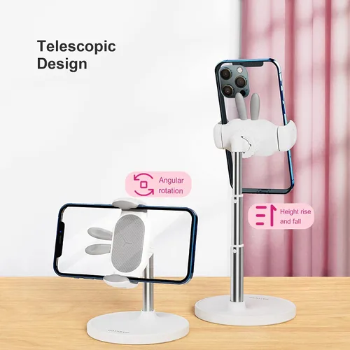 Miniatura 2 de OATSBASF Lindo soporte de chat, soporte de teléfono celular ajustable en ángulo para escritorio, soporte de teléfono Kawaii para grabación, Blanco