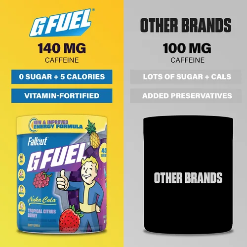 Miniatura 4 de G Fuel Nuka Cola 2.0 - Polvo energético, sin azúcar, suplemento de enfoque de cafeína limpia, mezcla de agua, sabor tropical de cítricos, mezcla